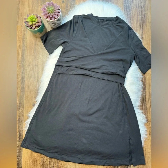 Lululemon Cotton Wrap-Front T-Shirt Dress Black - Picture 5 of 9
